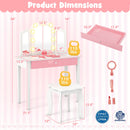 2-in-1 Kids Vanity Table Set with Tri-Folding Detachable Mirror and Lights