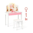 2-in-1 Kids Vanity Table Set with Tri-Folding Detachable Mirror and Lights by LJGDeals