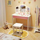 2-in-1 Kids Vanity Table Set with Tri-Folding Detachable Mirror and Lights by LJGDeals