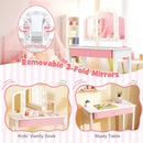 2-in-1 Kids Vanity Table Set with Tri-Folding Detachable Mirror and Lights by LJGDeals