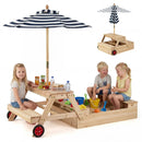 2-in-1 Wooden Sandbox with Foldable Umbrella and Convertible Picnic Table by LJGDeals