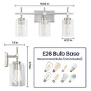 Jasper 3-Light Modern Clear Glass Bathroom Vanity Light, Black & Nickel