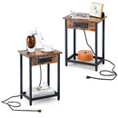 2 Pieces Bedside Nightstand Set with Open Shelf and Charging Station-Rustic Brown by LJGDeals