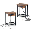 2 Pieces Bedside Nightstand Set with Open Shelf and Charging Station-Rustic Brown by LJGDeals