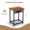 2 Pieces Bedside Nightstand Set with Open Shelf and Charging Station-Rustic Brown by DirectDeals