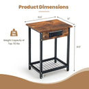2 Pieces Bedside Nightstand Set with Open Shelf and Charging Station-Rustic Brown by LJGDeals