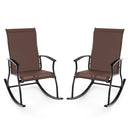 2 Pieces Outdoor Rocking Chairs with Breathable Backrest-Brown
