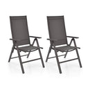 2 Pieces Patio Folding Dining Chairs Aluminium Adjustable Back-Gray by LJGDeals