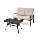2 Pieces Patio Loveseat Bench Table Furniture Set with Cushioned Chair-Blue by LJGDeals
