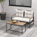 2 Pieces Patio PE Wicker Furniture Set with Acacia Wood Coffee Table-White by DirectDeals