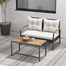 2 Pieces Patio PE Wicker Furniture Set with Acacia Wood Coffee Table-White by LJGDeals