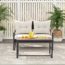 2 Pieces Patio PE Wicker Furniture Set with Acacia Wood Coffee Table-White by DirectDeals