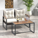 2 Pieces Patio PE Wicker Furniture Set with Acacia Wood Coffee Table-White by DirectDeals