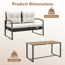 2 Pieces Patio PE Wicker Furniture Set with Acacia Wood Coffee Table-White by DirectDeals