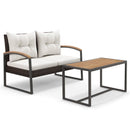 2 Pieces Patio PE Wicker Furniture Set with Acacia Wood Coffee Table-White by DirectDeals