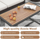 2 Pieces Patio PE Wicker Furniture Set with Acacia Wood Coffee Table-White by DirectDeals