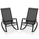 2 Pieces Patio Rocking Chairs Outdoor Sling Fabric Rockers with Ergonomic Backrest and Seat-Black