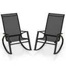 2 Pieces Patio Rocking Chairs Outdoor Sling Fabric Rockers with Ergonomic Backrest and Seat-Black by LJGDeals