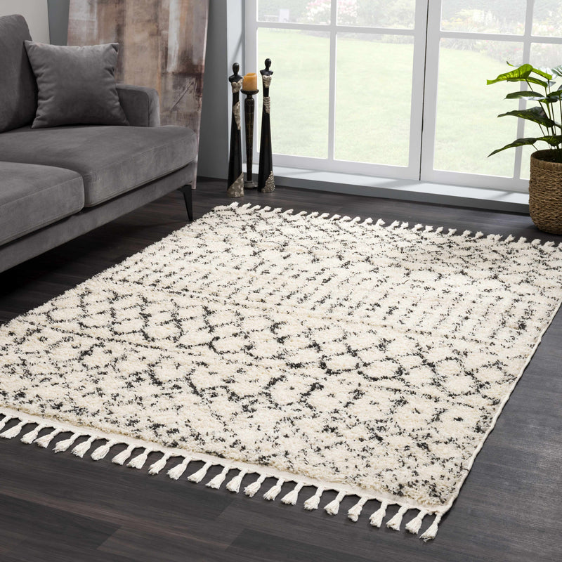 Kibureau Cream Trellis Shag Area Rug