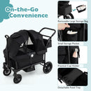 2 Seater Push Pull Collapsible Kids Wagon Stroller with Adjustable Handlebars