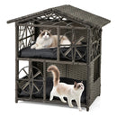 2-storey Wicker Cat House Rattan Kitten Condo Enclosure with Removable Cushions-Gray by LJGDeals