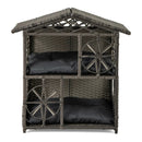2-storey Wicker Cat House Rattan Kitten Condo Enclosure with Removable Cushions-Gray by LJGDeals