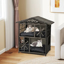 2-storey Wicker Cat House Rattan Kitten Condo Enclosure with Removable Cushions-Gray by LJGDeals