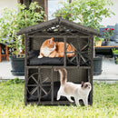 2-storey Wicker Cat House Rattan Kitten Condo Enclosure with Removable Cushions-Gray by LJGDeals