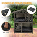 2-storey Wicker Cat House Rattan Kitten Condo Enclosure with Removable Cushions-Gray by LJGDeals