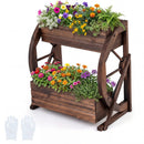 2-tier Raised Garden Bed Rustic Wood Wagon Planter with Drainage Holes and Semi-wheels-Coffee by LJGDeals
