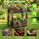 2-tier Raised Garden Bed Rustic Wood Wagon Planter with Drainage Holes and Semi-wheels-Coffee by LJGDeals