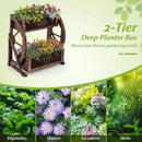 2-tier Raised Garden Bed Rustic Wood Wagon Planter with Drainage Holes and Semi-wheels-Coffee by LJGDeals
