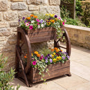 2-tier Raised Garden Bed Rustic Wood Wagon Planter with Drainage Holes and Semi-wheels-Coffee by LJGDeals