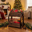 2-tier Raised Garden Bed Rustic Wood Wagon Planter with Drainage Holes and Semi-wheels-Coffee by LJGDeals