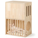 2-tier Wooden Cat Condo Indoor Symmetrical Cat House with Removable Cushions by LJGDeals