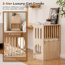 2-tier Wooden Cat Condo Indoor Symmetrical Cat House with Removable Cushions by LJGDeals
