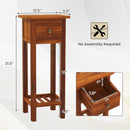 2 Tier Slim Nightstand Bedside Table with Drawer Shelf-Brown