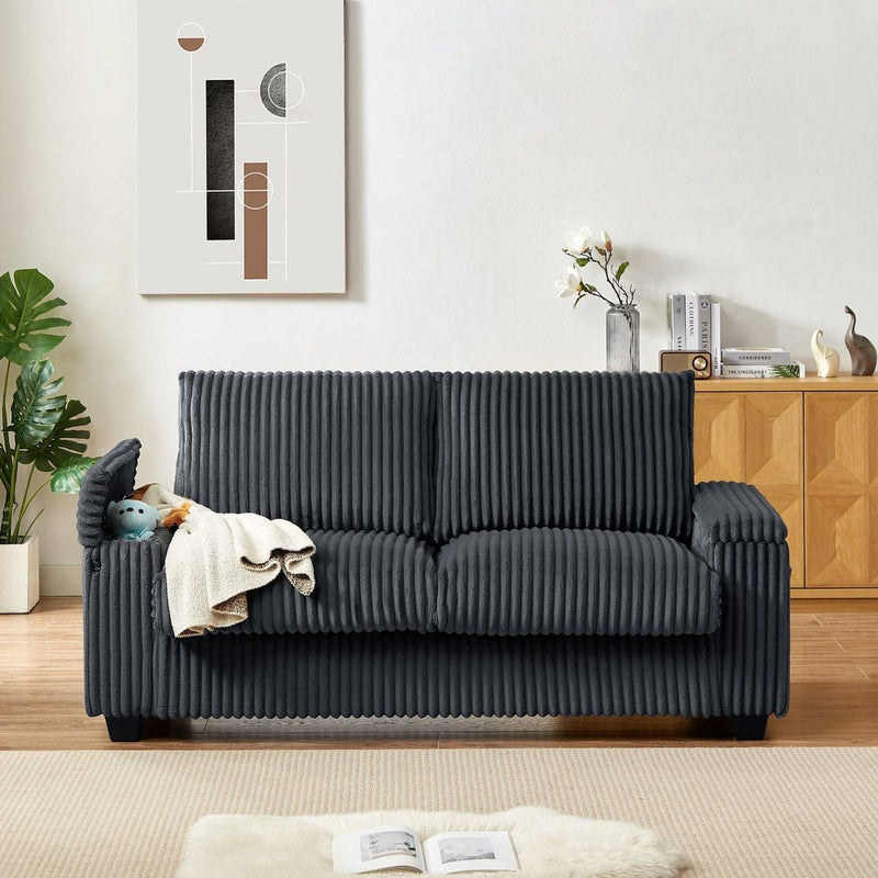 71" Loveseat Small Sofa Plush Corduroy Fabric Square Storage Armrest USB port  (ONLY SOFA, DO NOT INCLUDE OTTOMAN)