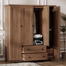 4 Door Wardrobe Armoire Closet with 2 Drawers, Brown