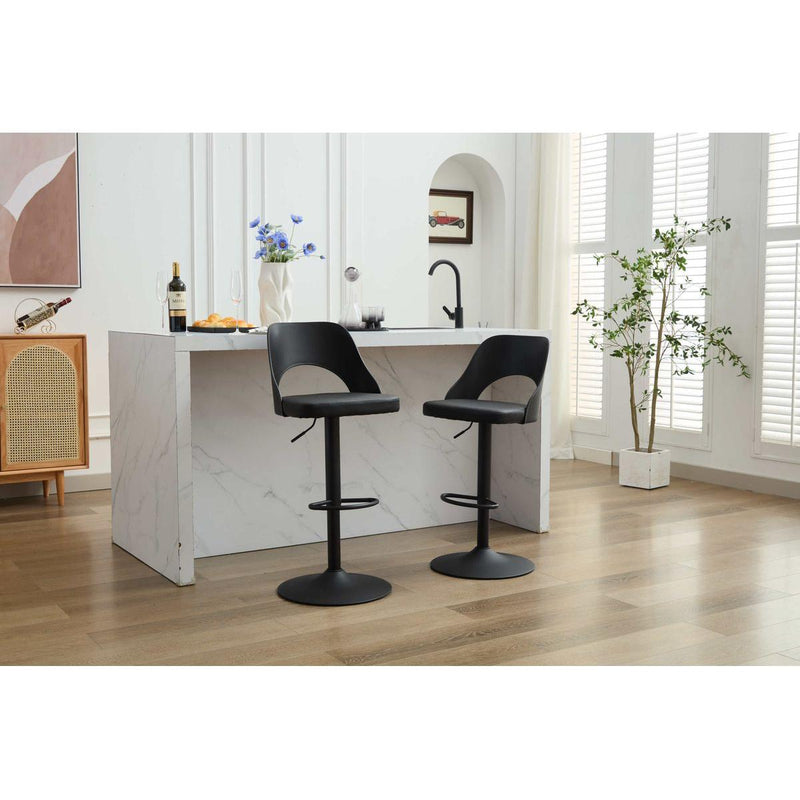 Bar Stools Set of 2 Modern Black PU Counter Height Barstool, High Padded Swivel Adjustable Barstools with Back for Bar Counter and Kitchen Island