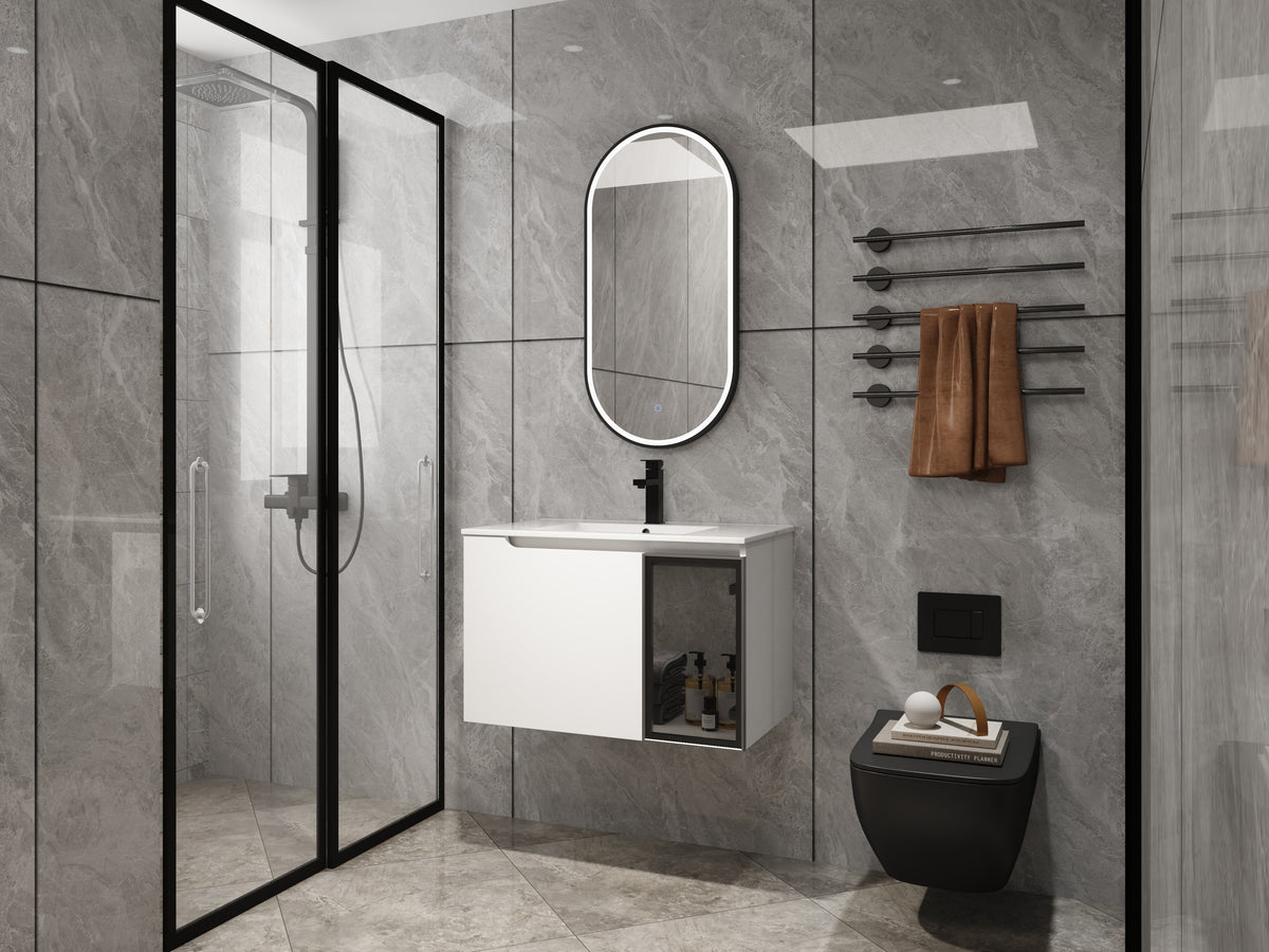 30" Wall-Mounted Bathroom Vanity With Ceramic Sink, Glossy, photo 6 of 10