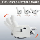 White Heat Massage Manual Recliner Chair with Rocker and Swivel in Faux Leather