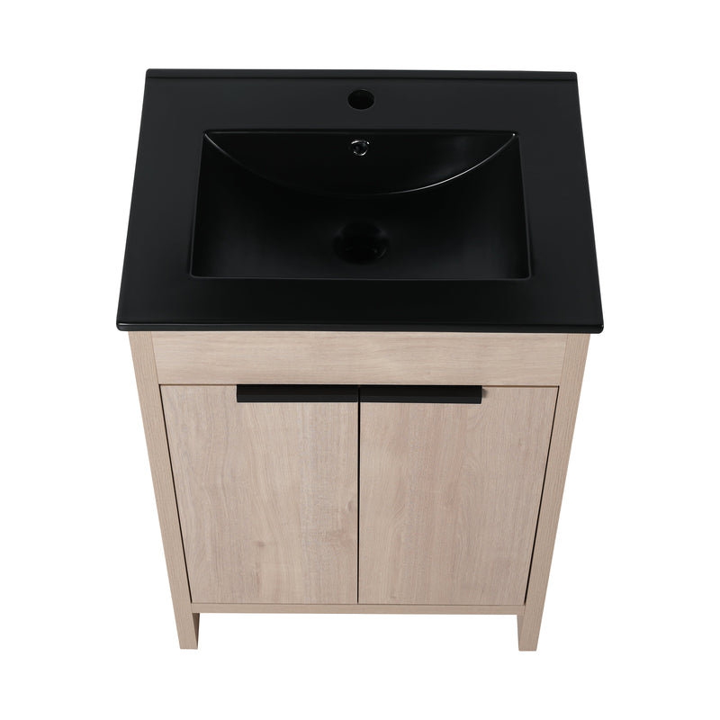 24 Inch Freestanding Bathroom Vanity with Black Ceramic Sink & 2 Soft-Close Cabinet Doors (BLO-G-BL9060BK),W1286S