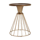 Hollow Edge Retro Art Pine Side Table with Antique Gold and Natural Color