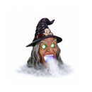 Halloween Witch Head Decor with LED Light and Mist Effect