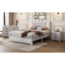 3-Pieces Bedroom Sets Queen Size Upholstered Bed with LED Lights, Nightstands and Dresser with Metal Handles and Sparkling Shiny Decoration, White