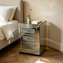 3 Drawer Nightstand With Glass Accents, Bedside Table For Bedroom - Silver