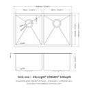Double Bowl Undermount Kitchen Sink 16 Gauge 33" x 19" with Dual 10" Deep Basins - Gunmetal Black by HouseOfZazla