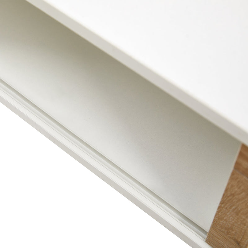 40.16" Rattan Coffee table, sliding door for storage, metal legs, Modern table for living room, white