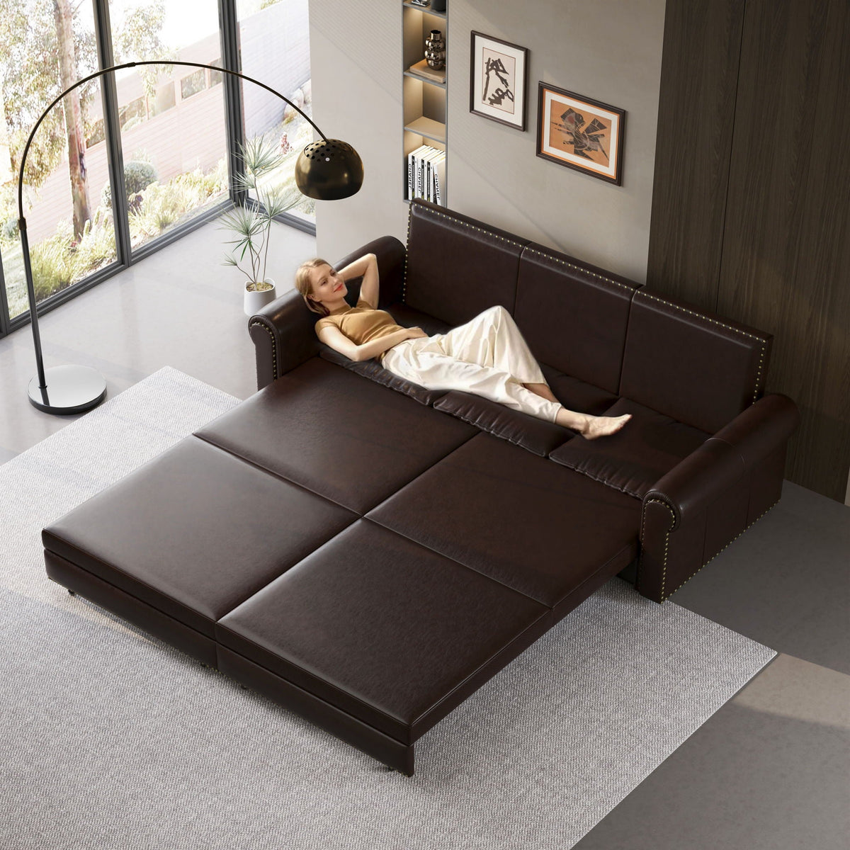 3 In 1 Convertible Sleeper Sofa With Nailhead Trim & Rolled Arm, photo 24 of 40